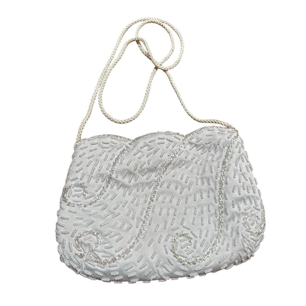 Vintage 1990’s beaded evening bag wedding bride Prom dressy white purse